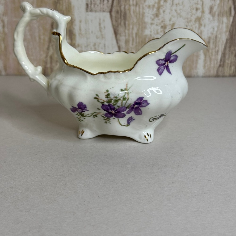 Hammersley & Co Bone China Victorian Violets Creamer Pitcher Gold Trim England